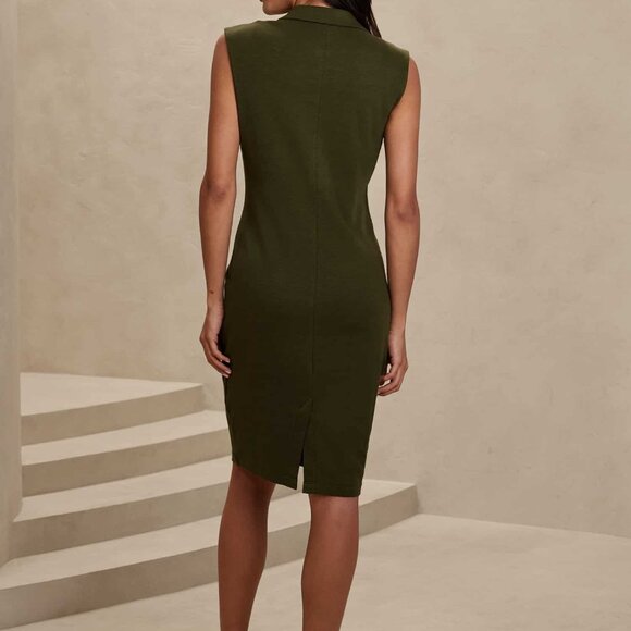 Banana Republic Waimea Olive Above-Knee Button-Front Sleeveless Knit Dress M NWT - Picture 7 of 9